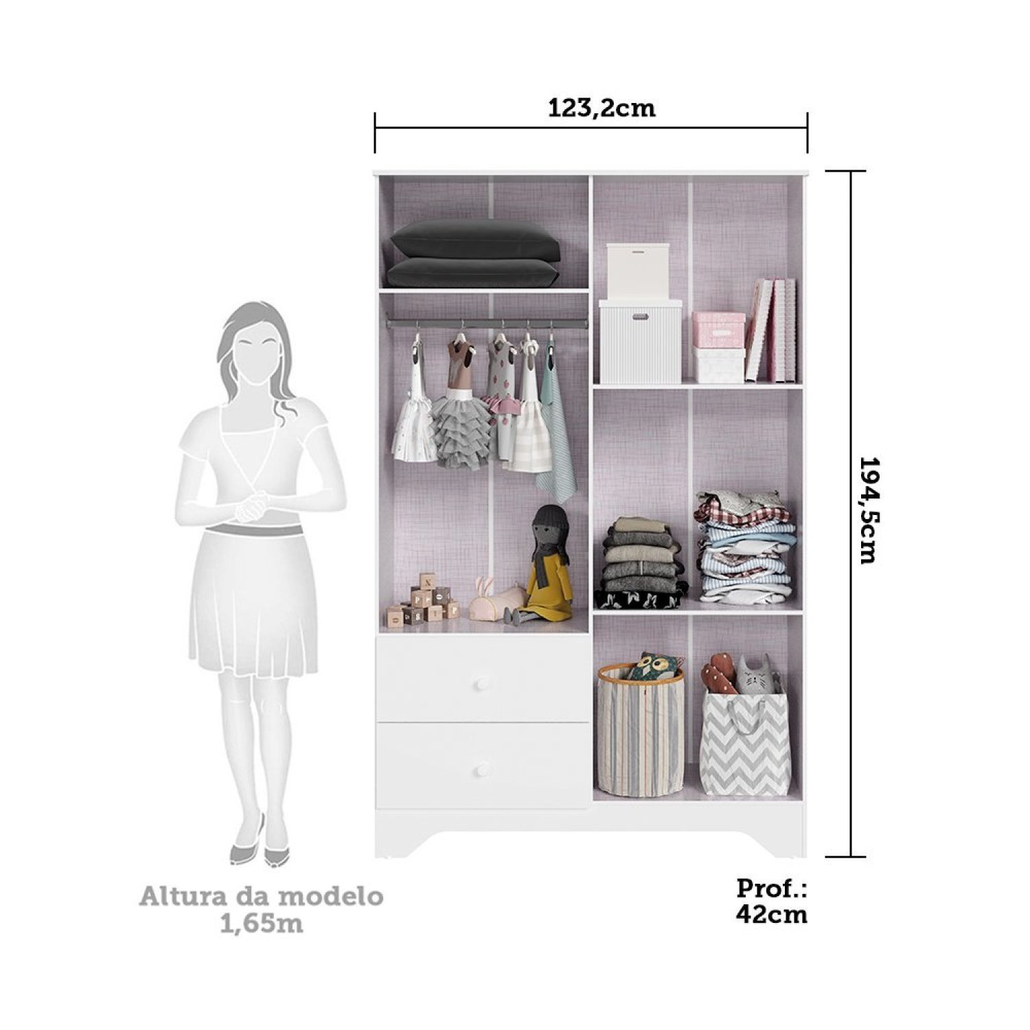 Guarda Roupa Infantil 4 Portas com Janelas Retângulo 2 Gavetas 100% MDF Cocada - 3