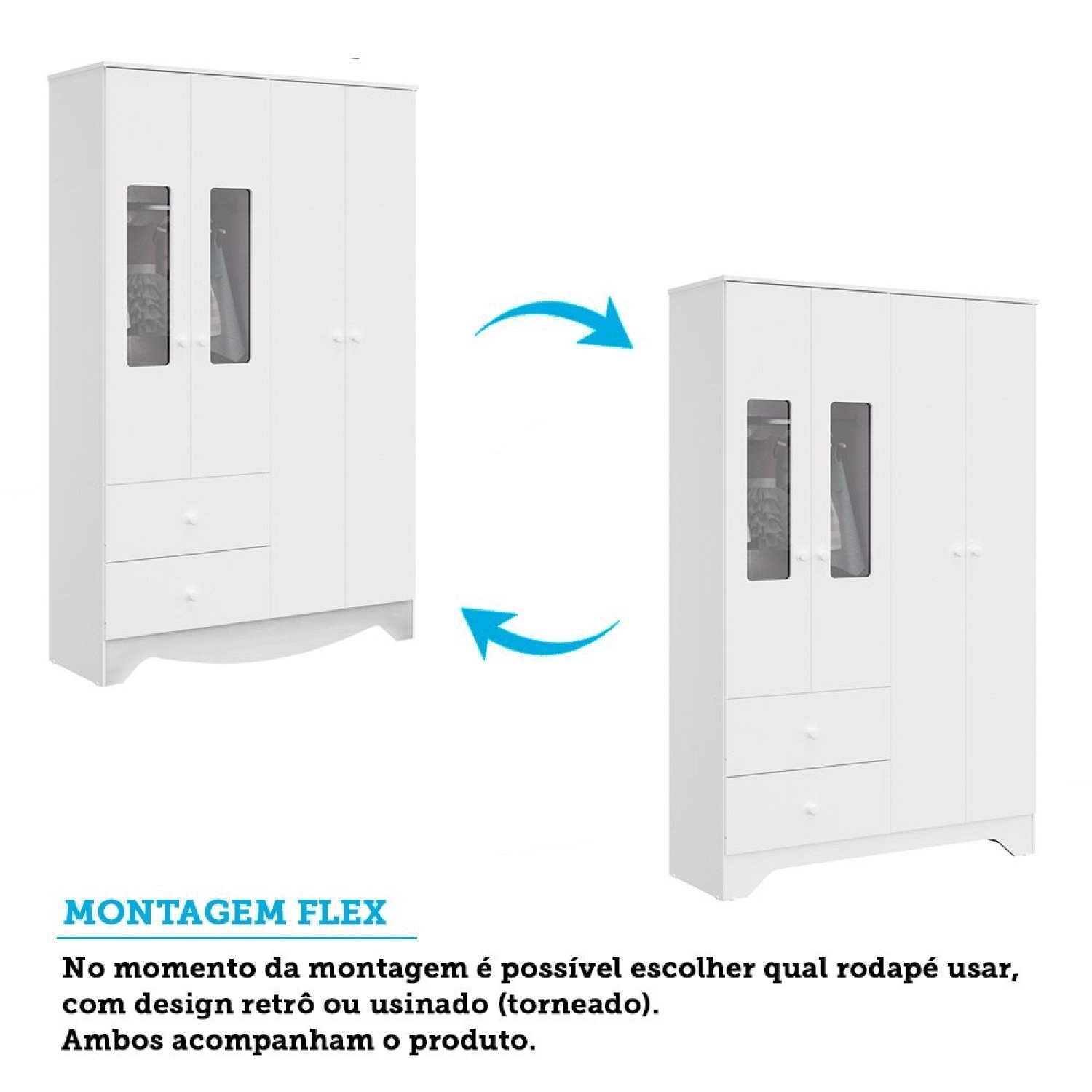 Guarda Roupa Infantil 4 Portas com Janelas Retângulo 2 Gavetas 100% MDF Cocada - 4