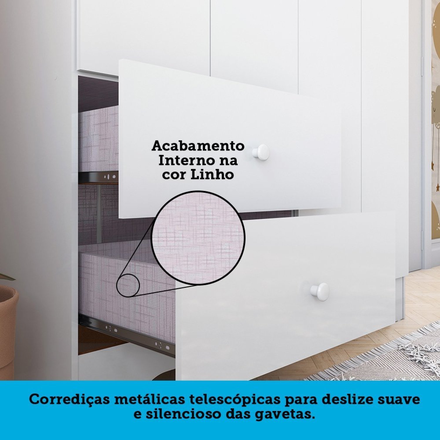 Guarda Roupa Infantil 4 Portas com Janelas Retângulo 2 Gavetas 100% MDF Cocada - 9