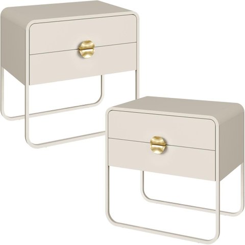 Kit 02 Mesas de Cabeceira Industrial Orgânico 2 Gavetas 60cm Alek A03 Off White - Lyam Decor