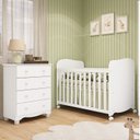 Ver imagem 1 de Quarto de Bebê Cômoda 4 Gavetas e Berço com Rodízios 100% MDF Mimo Espresso Móveis Branco Brilho