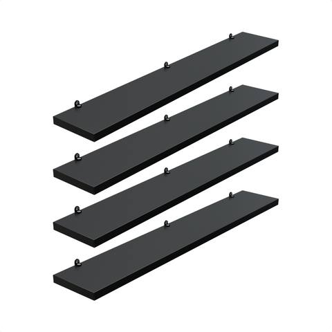 Kit 4 Prateleira Preta 60X10 + Suporte Flutuante Mdf  Organizadora Decoração Cozinha Banheiro Sala