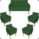 Ver imagem 1 de Kit Namoradeira Decorativa Para Sala Capitonê Com Base + 4 Poltronas Para Recepção Suede