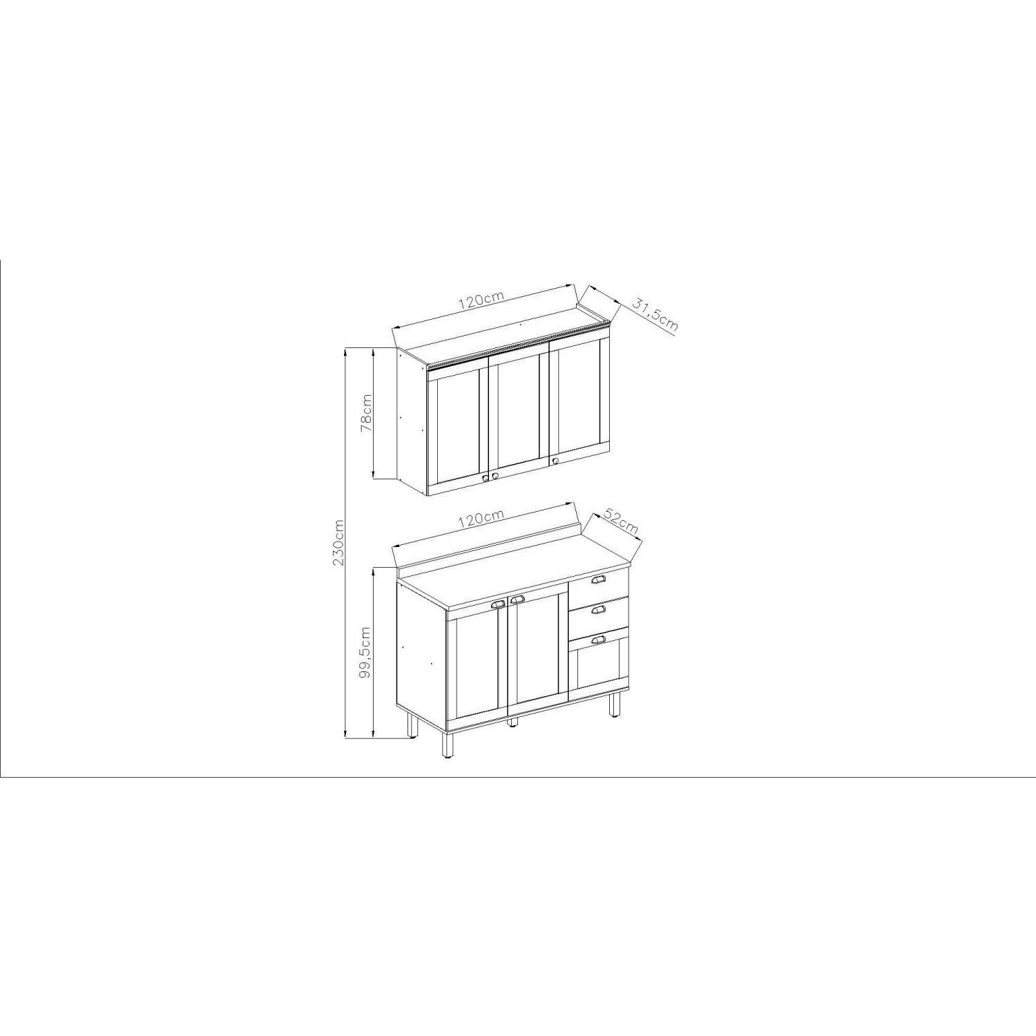 Cozinha Modulada 2 Peças com Balcão e Armário Aéreo e Tampo Provençal - 4