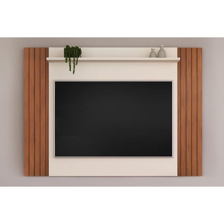 Painel Quarto P/ Tv até 55 Pol Trend Ripado Extensível 108x150cm Freijó/off White - Dj Móveis