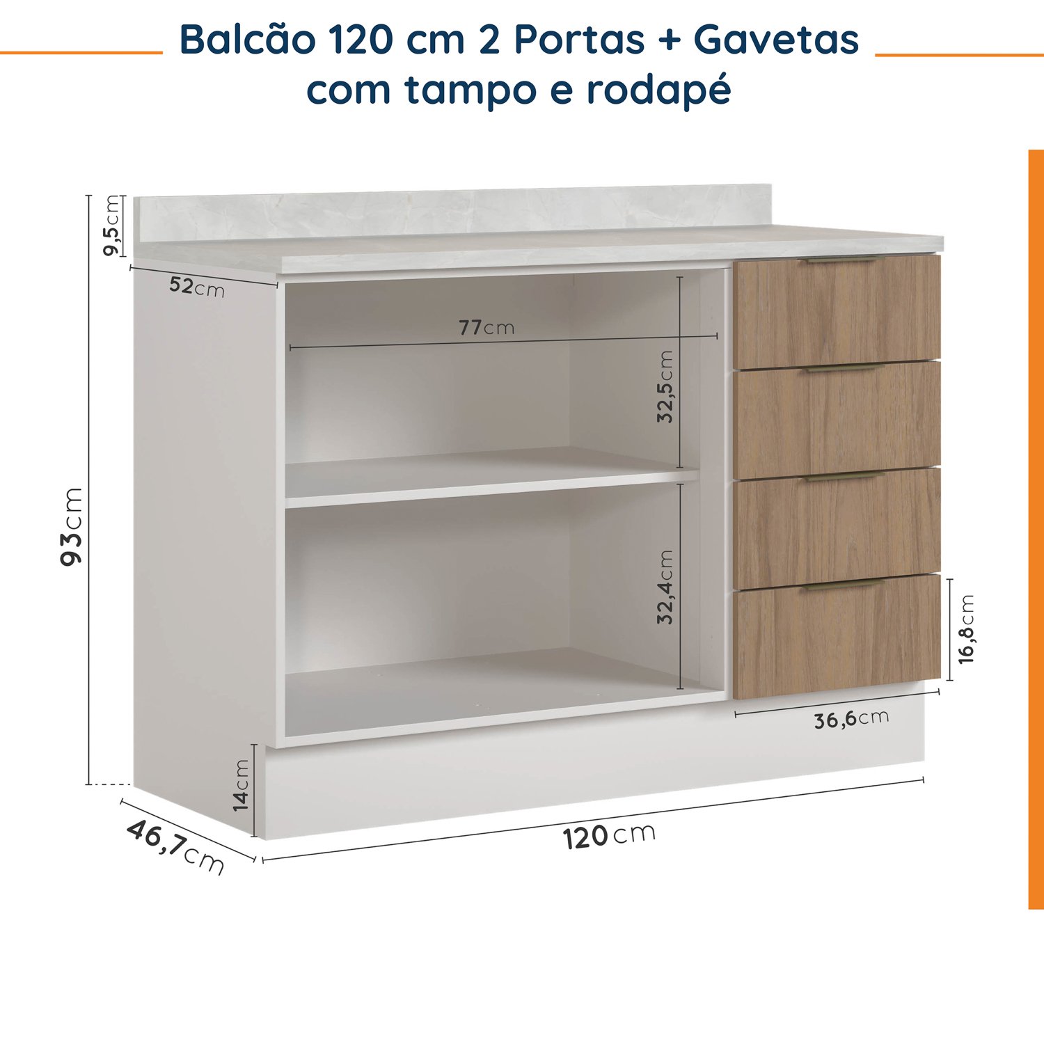 Cozinha Modulada 4 Peças com Tampo 3 Aéreos 5 Portas e 1 Balcão Ipanema CabeCasa MadeiraMadeira - 14