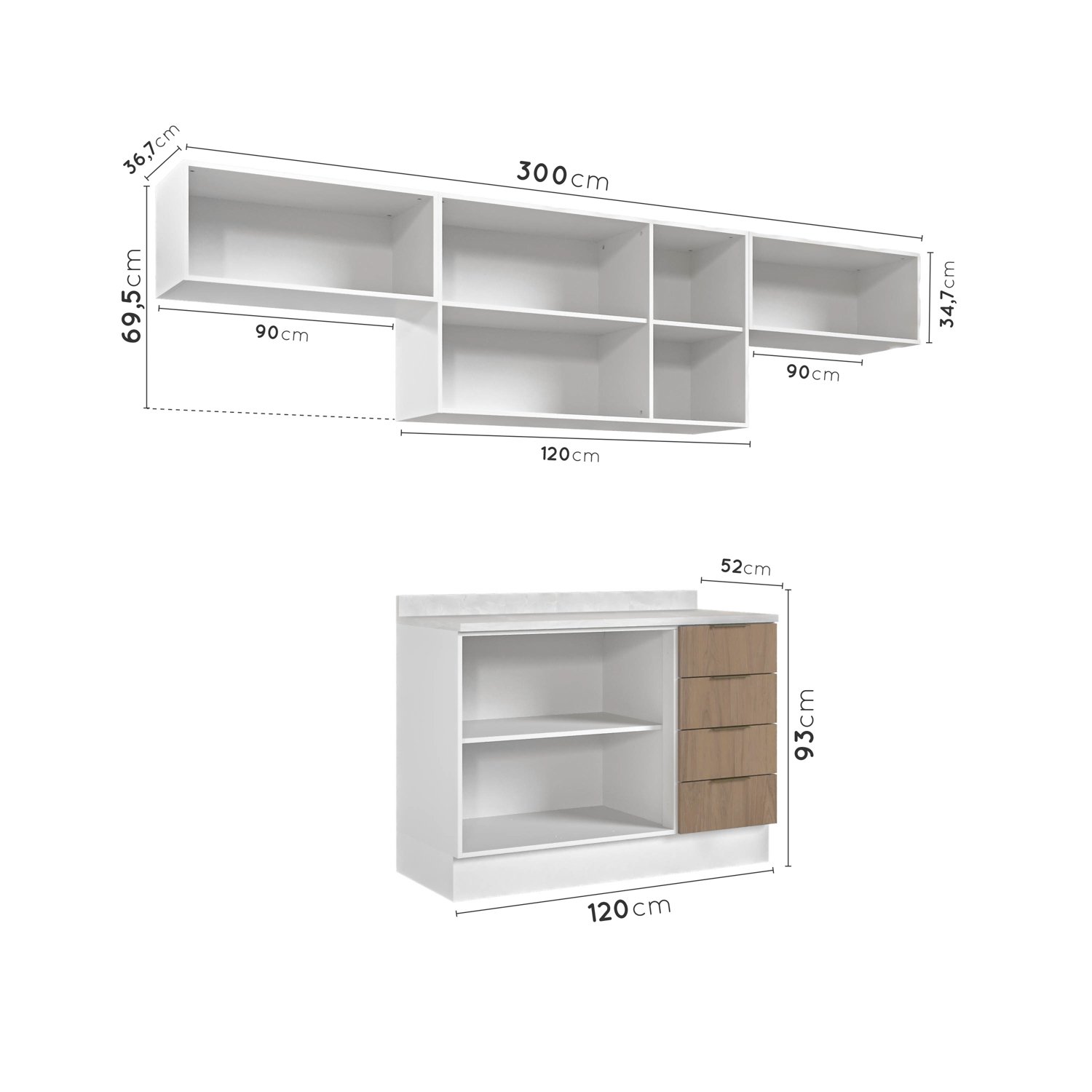 Cozinha Modulada 4 Peças com Tampo 3 Aéreos 5 Portas e 1 Balcão Ipanema CabeCasa MadeiraMadeira - 6