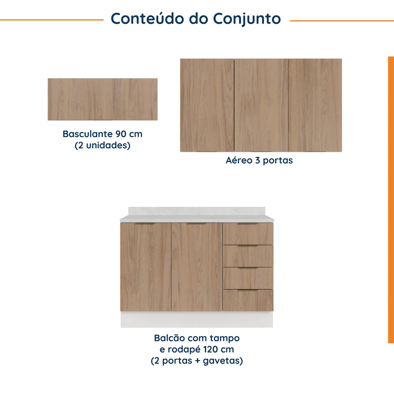 Cozinha Modulada 4 Peças com Tampo 3 Aéreos 5 Portas e 1 Balcão Ipanema CabeCasa MadeiraMadeira - 5