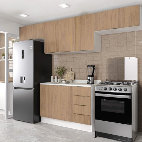 Cozinha Modulada 4 Peças com Tampo 3 Aéreos 5 Portas e 1 Balcão Ipanema CabeCasa MadeiraOriginals