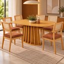 Ver imagem 1 de Kit Mesa de Jantar Orgânica Ripada 6 Lugares Tampo em MDF com Cadeiras Estofadas 160cm Dalla Costa