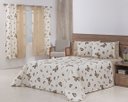 Ver imagem 1 de Jogo Lençol 4 Peças Cama Viúva 1,88mx1,28mx25cm 100% Algodão 180 Fios Borboletas Cáqui