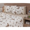 Ver imagem 2 de Jogo Lençol 4 Peças Cama Viúva 1,88mx1,28mx25cm 100% Algodão 180 Fios Borboletas Cáqui