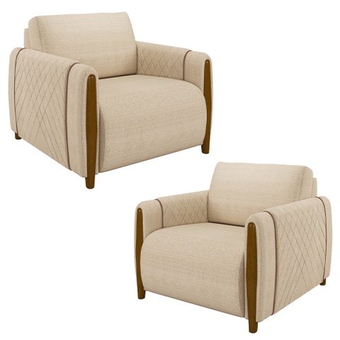 Kit 2 Poltronas Decorativas para Sala de Estar 98cm Amaranto M22 Linho Champanhe - Mpozenato