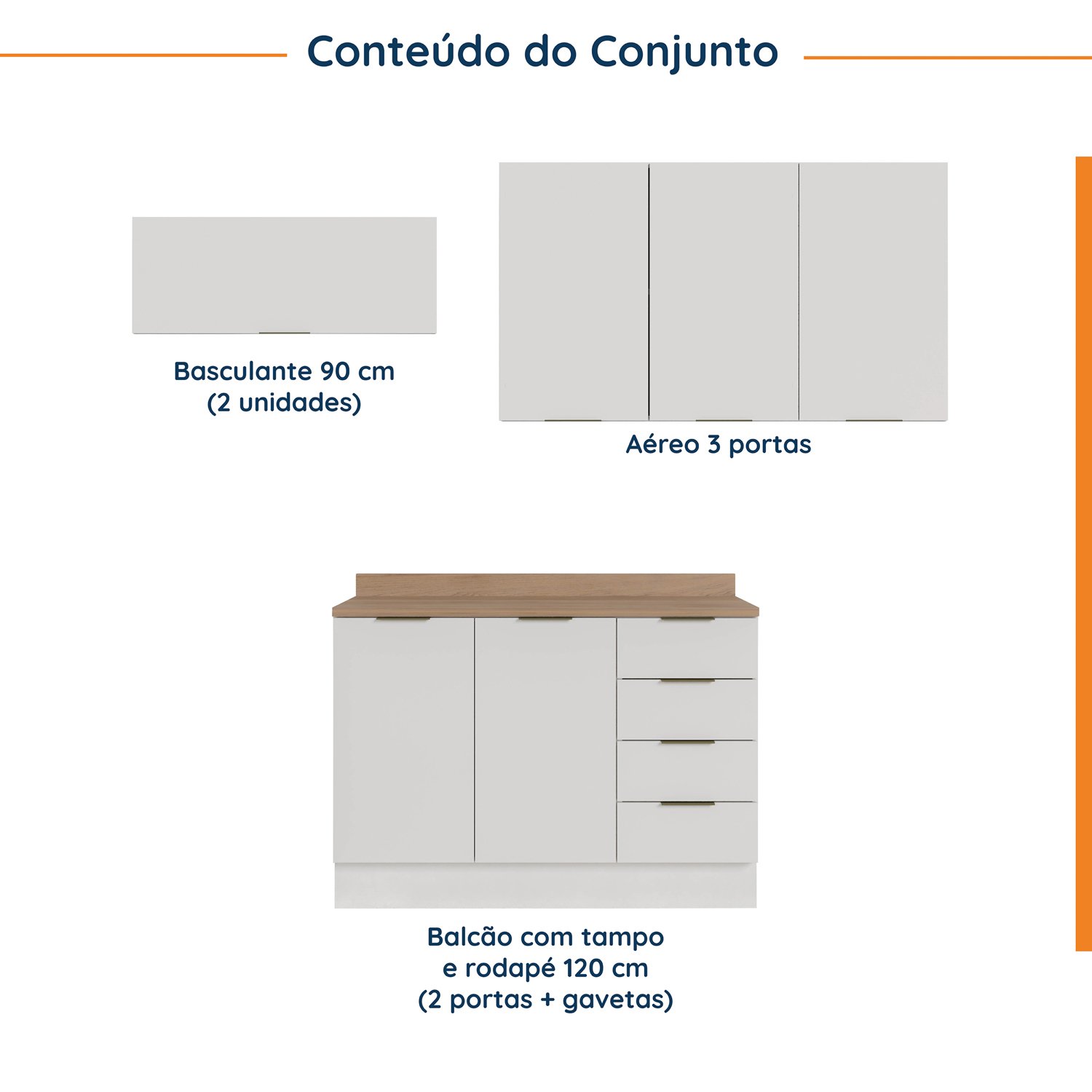 Cozinha Modulada 4 Peças com Tampo 3 Aéreos 5 Portas e 1 Balcão Ipanema CabeCasa MadeiraMadeira - 5