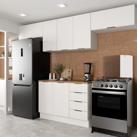 Cozinha Modulada 4 Peças com Tampo 3 Aéreos 5 Portas e 1 Balcão Ipanema CabeCasa MadeiraOriginals Branco