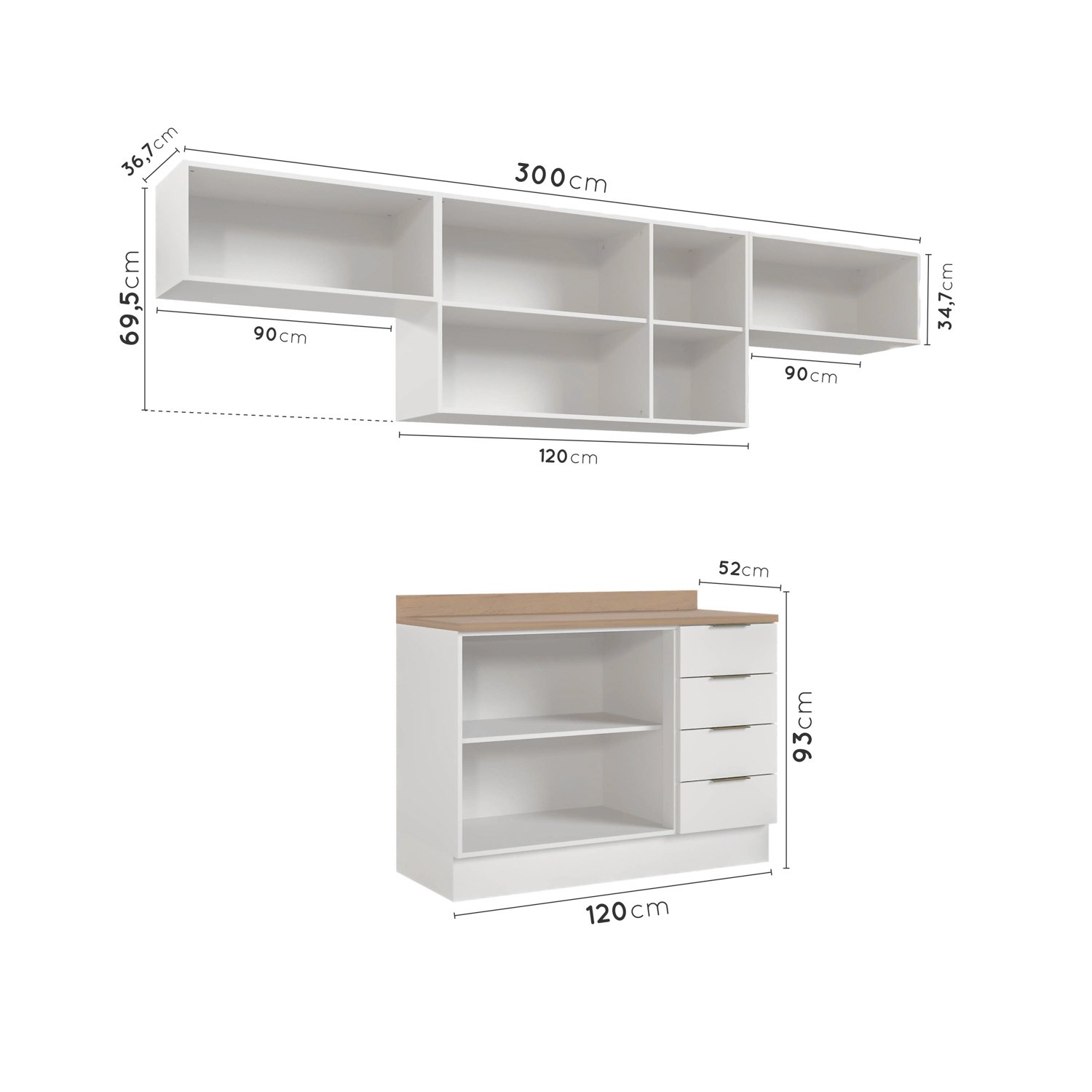 Cozinha Modulada 4 Peças com Tampo 3 Aéreos 5 Portas e 1 Balcão Ipanema CabeCasa MadeiraMadeira - 6