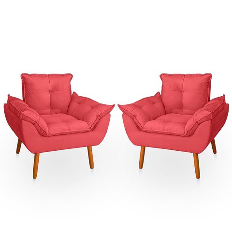 Kit 2 Poltrona Opala para Sala Confortável e Reforçada Suede