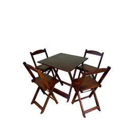 Conjunto Mesa Dobrável 4 Cadeiras Cor Imbuia Bares Restaurantes - 1