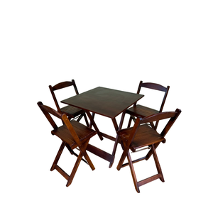 Conjunto Mesa Dobrável 4 Cadeiras Cor Imbuia Bares Restaurantes