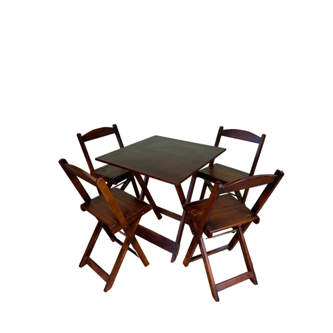 Conjunto Mesa Dobrável 4 Cadeiras Cor Imbuia Bares Restaurantes