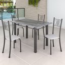 Ver imagem 1 de Conjunto Mesa com 4 Cadeiras Tampo de Granito Topázio Sara Yescasa Prata/Branco Liso/Mart