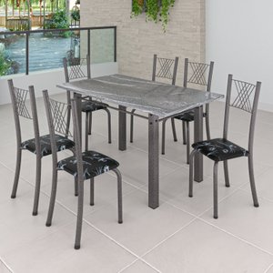 Conjunto Mesa com 6 Cadeiras Tampo de Granito Topázio Sara Yescasa