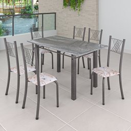 Conjunto Mesa com 6 Cadeiras Tampo de Granito Topázio Sara Yescasa - 1
