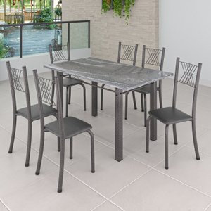 Conjunto Mesa com 6 Cadeiras Tampo de Granito Topázio Sara Yescasa
