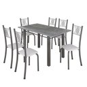 Ver imagem 2 de Conjunto Mesa com 6 Cadeiras Tampo de Granito Topázio Sara Yescasa Prata/Branco Liso/Mart