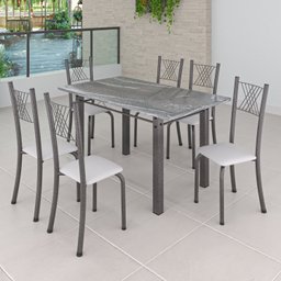 Conjunto Mesa com 6 Cadeiras Tampo de Granito Topázio Sara Yescasa - 1