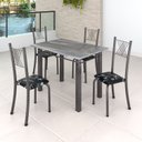Ver imagem 1 de Conjunto Mesa com 4 Cadeiras Tampo de Granito Topázio Sara Yescasa Prata/Preto Floral/Martelado