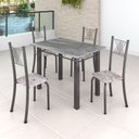 Ver imagem 1 de Conjunto Mesa com 4 Cadeiras Tampo de Granito Topázio Sara Yescasa Prata/Botanic Bege/Martelado