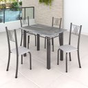 Ver imagem 1 de Conjunto Mesa com 4 Cadeiras Tampo de Granito Topázio Sara Yescasa Prata/Branco Liso/Martelado