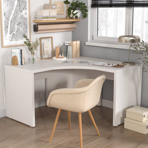 Escrivaninha Mesa Escritório em L Tamburato Acabamento em BP Ficus 135cm CabeCasa MadeiraOriginals