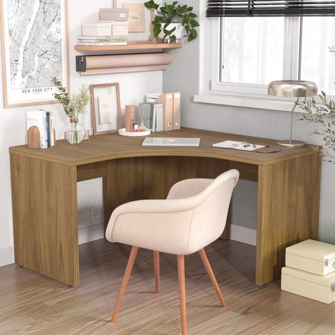 Escrivaninha Mesa Escritório em L Tamburato Acabamento em BP 135cm Ficus CabeCasa MadeiraOriginals