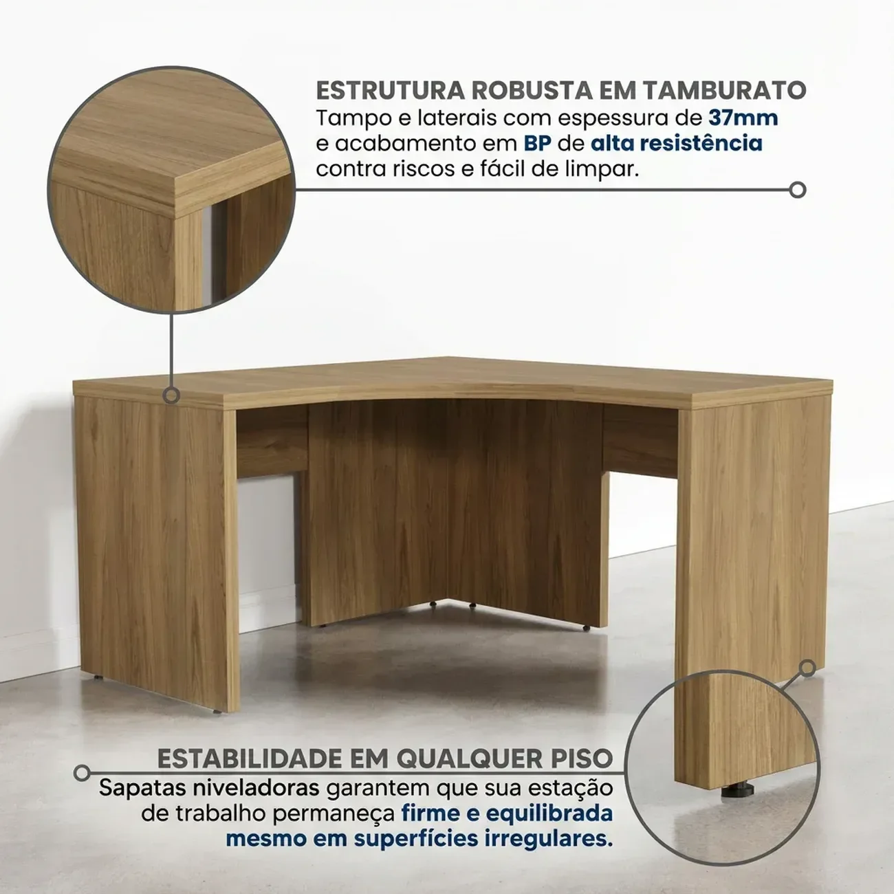 Ver imagem 3 de Escrivaninha Mesa Escritório em L Tamburato Acabamento em BP Ficus 135cm CabeCasa MadeiraOriginals Marrom