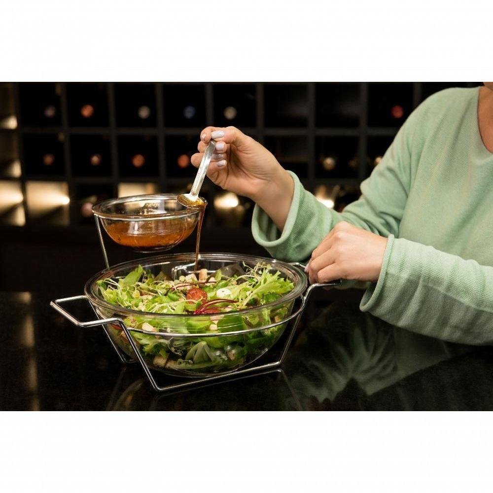 Saladeira Gourmet com Dois Potes de Vidro para Molho Massas - 4