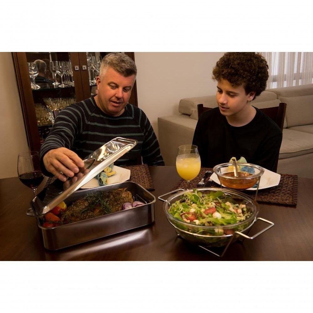 Saladeira Gourmet com Dois Potes de Vidro para Molho Massas - 5