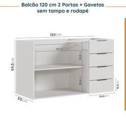 Cozinha Modulada 4 Peças sem Tampo 3 Aéreos 5 Portas e 1 Balcão Ipanema CabeCasa MadeiraMadeira - 16