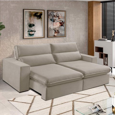 Sofá 4 Lugares 250cm Retrátil e Reclinável Free Veludo Bege
