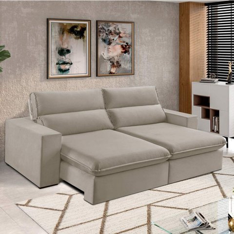 Sofá 4 Lugares 250cm Retrátil e Reclinável Free Veludo Bege