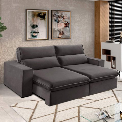 Sofá 4 Lugares 290cm Retrátil e Reclinável Free Veludo Cinza