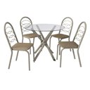 Ver imagem 2 de Conjunto Sala de Jantar Mesa com 4 Cadeiras Estofadas 683 Kappesberg Crome Niquel/capuccino