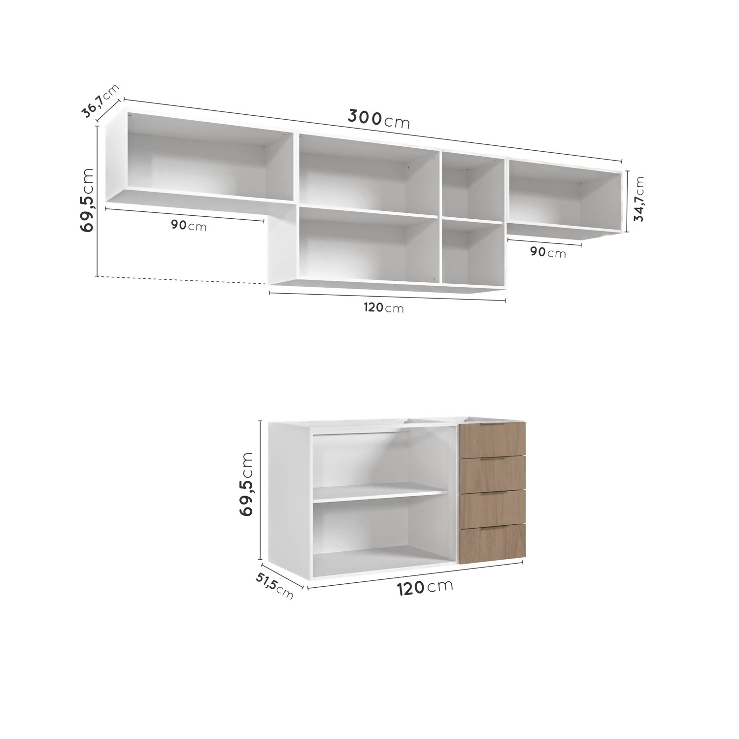 Cozinha Modulada 4 Peças sem Tampo 3 Aéreos 5 Portas e 1 Balcão Ipanema CabeCasa MadeiraMadeira - 6