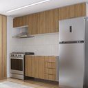 Ver imagem 1 de Cozinha Planejada 4 Peças sem Tampo 3 Armários Aéreos 5 Portas e 1 Balcão Ipanema CabeCasa MadeiraOriginals Marrom