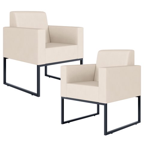 Kit 2 Poltronas Decorativas para Sala Recepção Base Fixa de Metal Helô L02 Suede Bege - Lyam