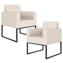Ver imagem 1 de Kit 2 Poltronas Decorativas para Sala Recepção Base Fixa de Metal Helô L02 Suede Bege - Lyam