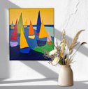 Ver imagem 3 de Mini Quadro Minimalista Figurativo de Lindos Barcos em Acrílico Pitado a Mão