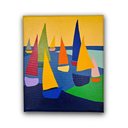 Ver imagem 2 de Mini Quadro Minimalista Figurativo de Lindos Barcos em Acrílico Pitado a Mão