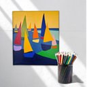 Ver imagem 1 de Mini Quadro Minimalista Figurativo de Lindos Barcos em Acrílico Pitado a Mão